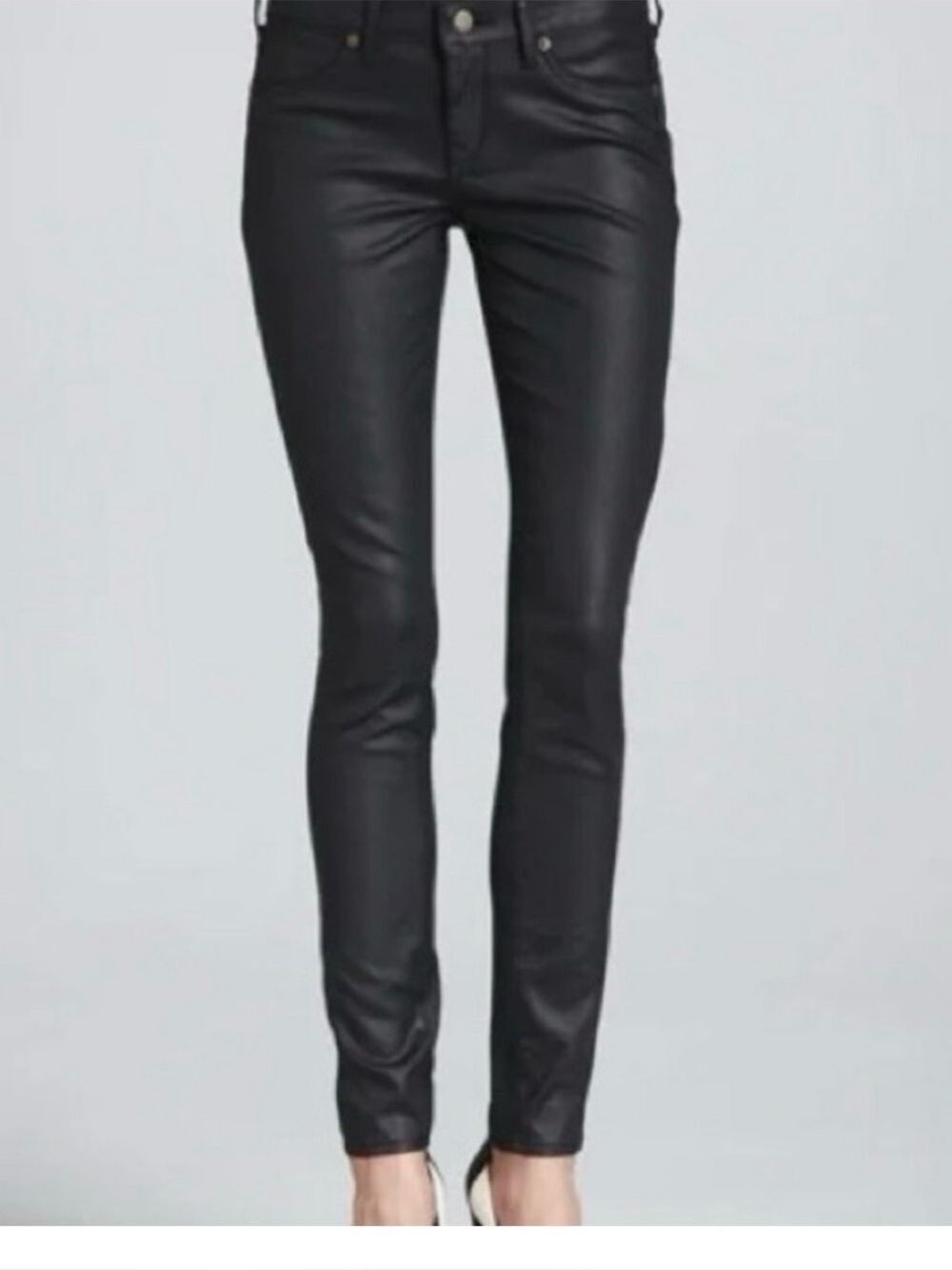 Rich & Skinny Women's Black Wax Coated Skinny Pants Sz 27